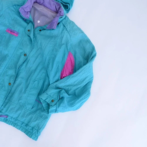 Vintage  Teal and Purple Zip Up Windbreaker Jacket Size Large - Picture 6 of 15